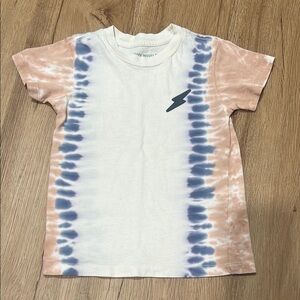 Cream and Blue Short Sleeve Tee with Vertical Stripes